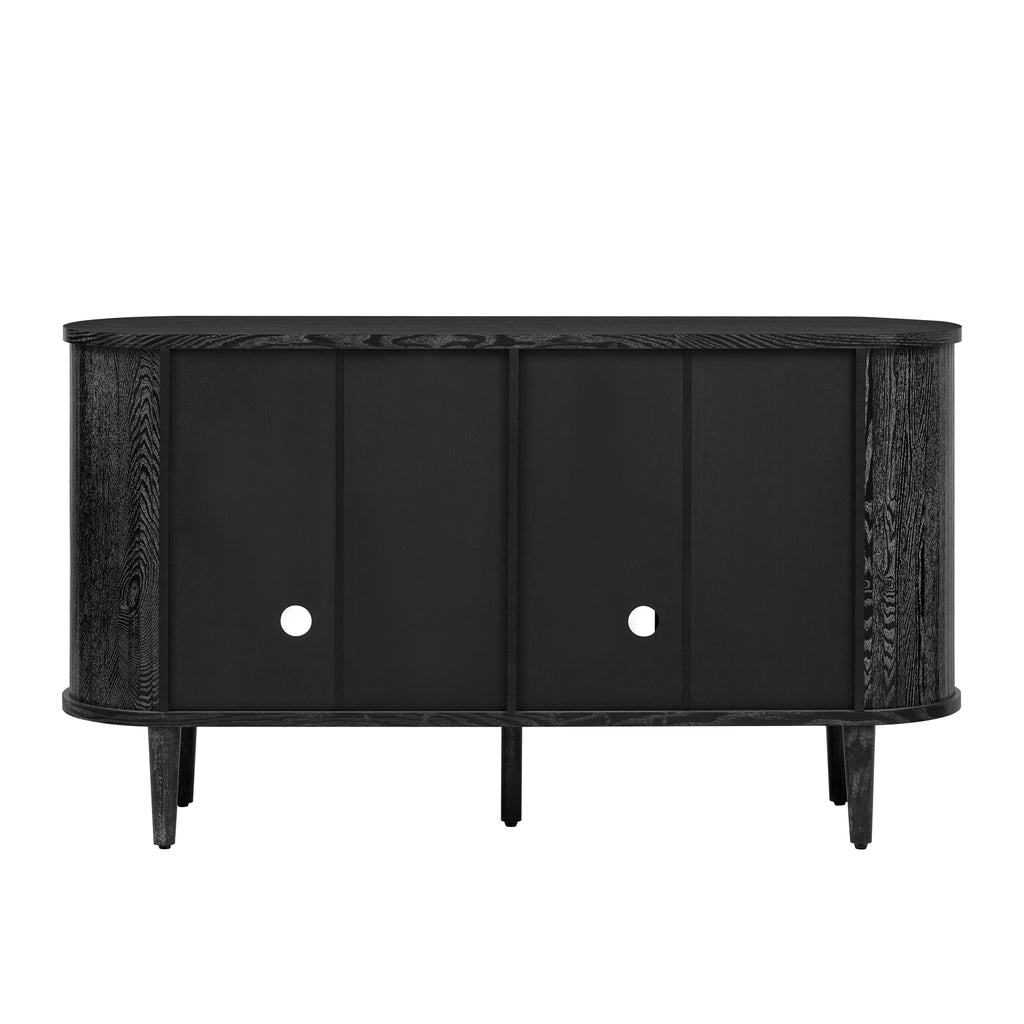 TREXM Farmhouse Sideboard Cabinet with Storage, Wood Buffet Cabinet with Glass Doors and Adjustable Shelves for Kitchen, Dining Room and Living Room (Black)