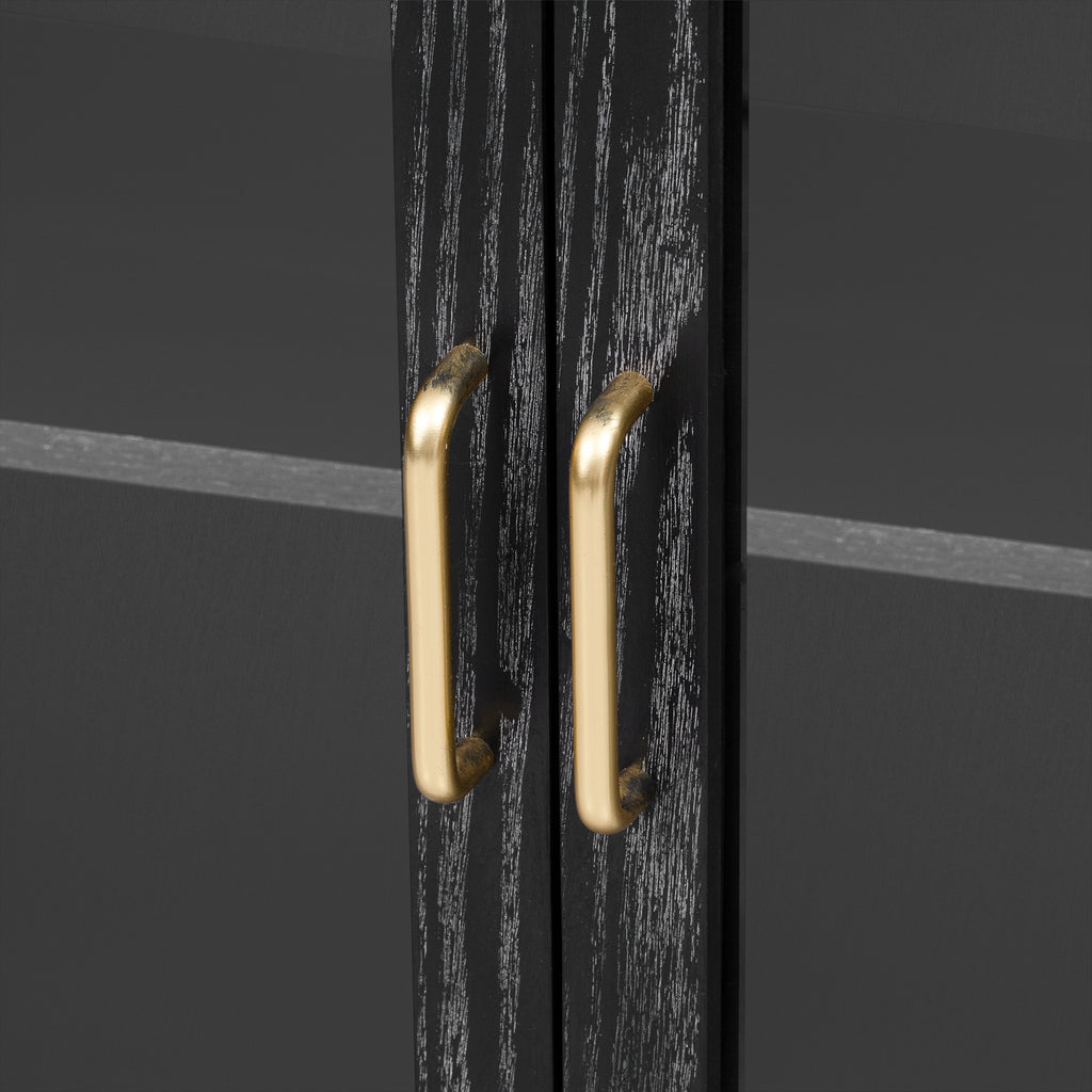 TREXM Farmhouse Sideboard Cabinet with Storage, Wood Buffet Cabinet with Glass Doors and Adjustable Shelves for Kitchen, Dining Room and Living Room (Black)