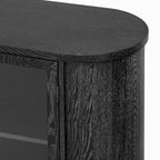 TREXM Farmhouse Sideboard Cabinet with Storage, Wood Buffet Cabinet with Glass Doors and Adjustable Shelves for Kitchen, Dining Room and Living Room (Black)