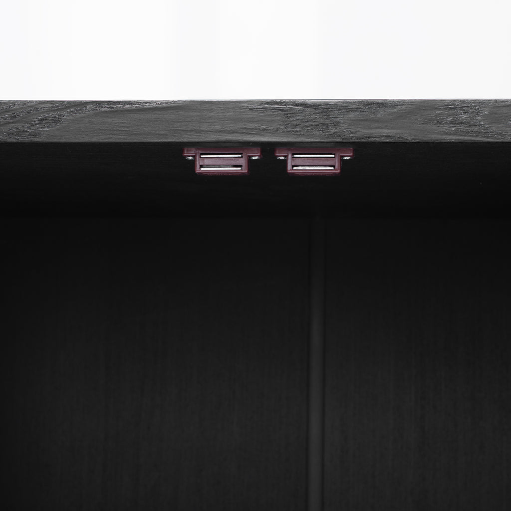 TREXM Farmhouse Sideboard Cabinet with Storage, Wood Buffet Cabinet with Glass Doors and Adjustable Shelves for Kitchen, Dining Room and Living Room (Black)