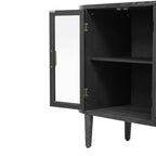 TREXM Farmhouse Sideboard Cabinet with Storage, Wood Buffet Cabinet with Glass Doors and Adjustable Shelves for Kitchen, Dining Room and Living Room (Black)