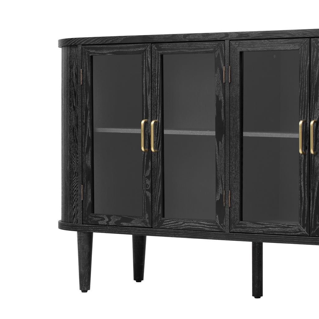 TREXM Farmhouse Sideboard Cabinet with Storage, Wood Buffet Cabinet with Glass Doors and Adjustable Shelves for Kitchen, Dining Room and Living Room (Black)