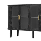 TREXM Farmhouse Sideboard Cabinet with Storage, Wood Buffet Cabinet with Glass Doors and Adjustable Shelves for Kitchen, Dining Room and Living Room (Black)