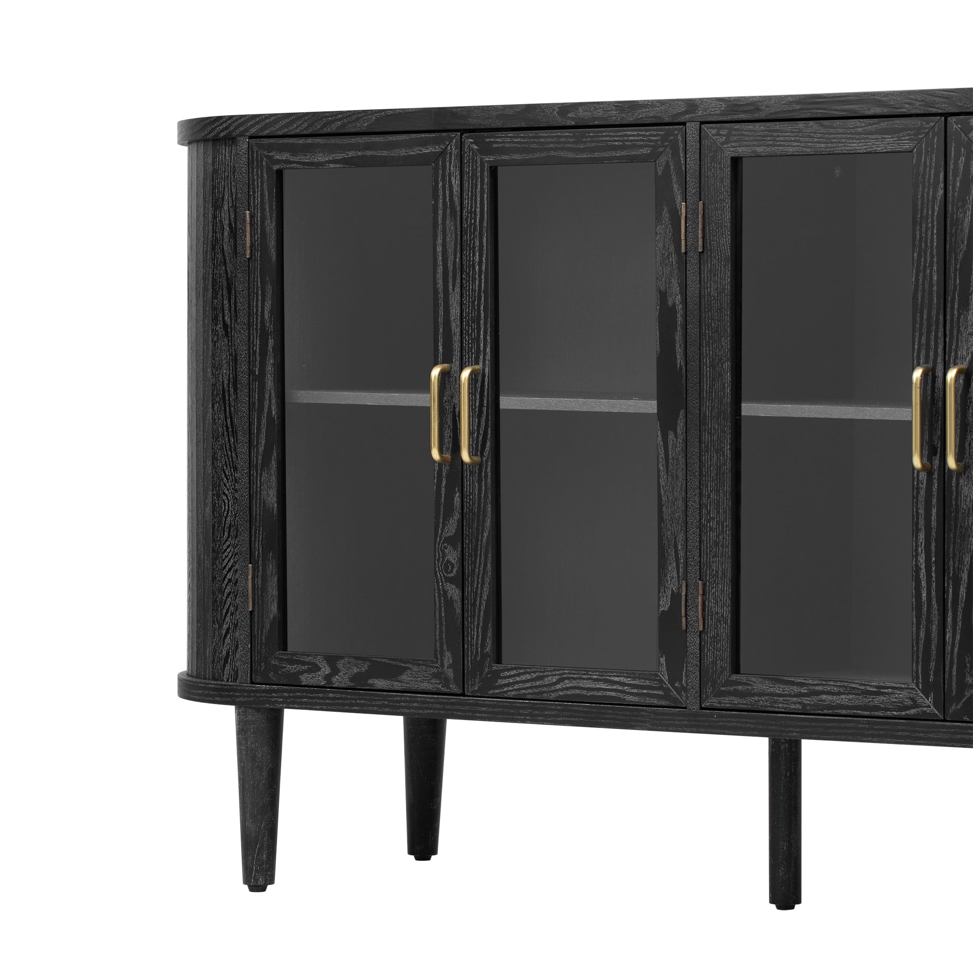 TREXM Farmhouse Sideboard Cabinet with Storage, Wood Buffet Cabinet with Glass Doors and Adjustable Shelves for Kitchen, Dining Room and Living Room (Black)