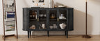 TREXM Farmhouse Sideboard Cabinet with Storage, Wood Buffet Cabinet with Glass Doors and Adjustable Shelves for Kitchen, Dining Room and Living Room (Black)