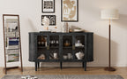 TREXM Farmhouse Sideboard Cabinet with Storage, Wood Buffet Cabinet with Glass Doors and Adjustable Shelves for Kitchen, Dining Room and Living Room (Black)
