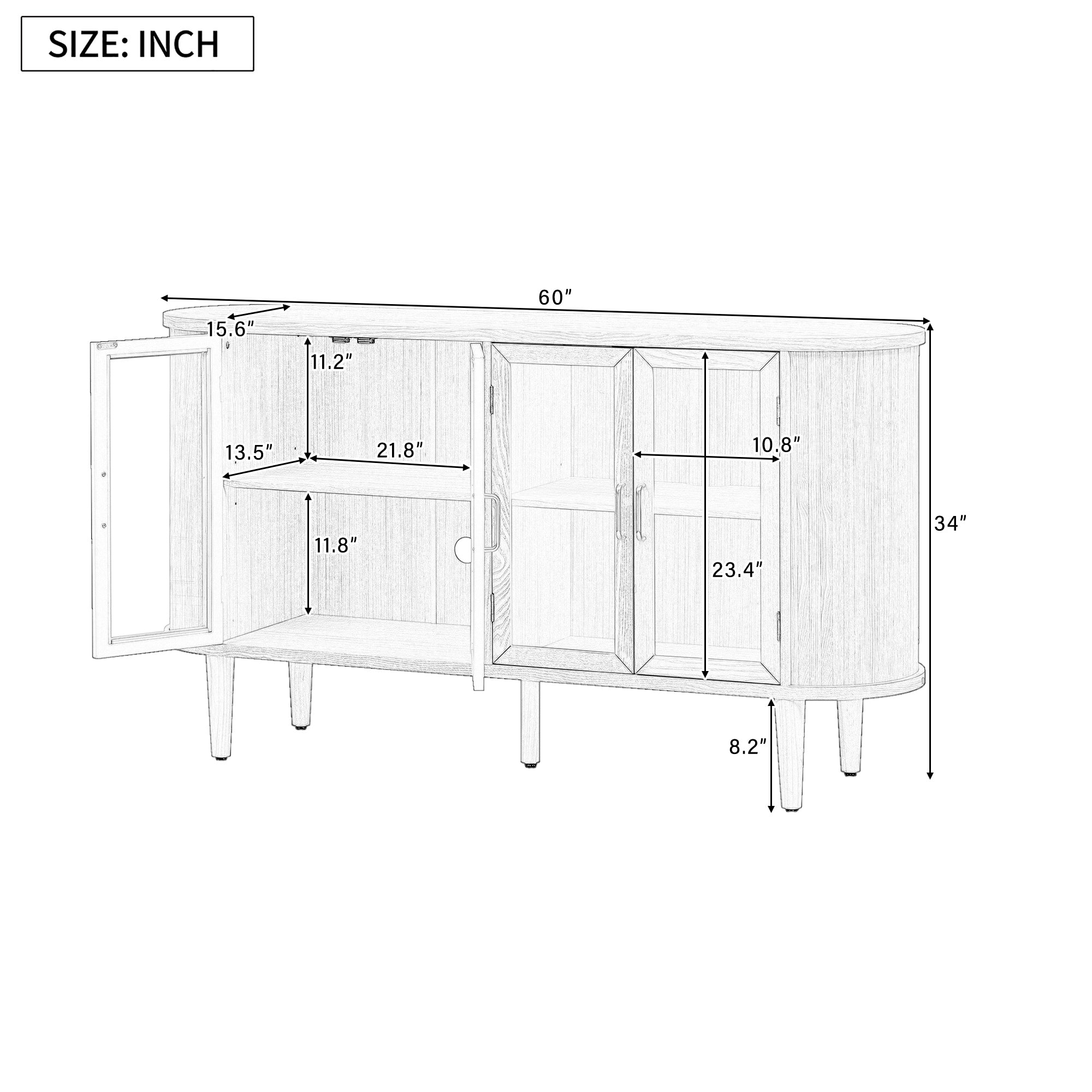 TREXM Farmhouse Sideboard Cabinet with Storage, Wood Buffet Cabinet with Glass Doors and Adjustable Shelves for Kitchen, Dining Room and Living Room (Black)