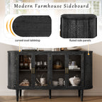 TREXM Farmhouse Sideboard Cabinet with Storage, Wood Buffet Cabinet with Glass Doors and Adjustable Shelves for Kitchen, Dining Room and Living Room (Black)