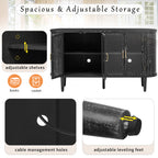 TREXM Farmhouse Sideboard Cabinet with Storage, Wood Buffet Cabinet with Glass Doors and Adjustable Shelves for Kitchen, Dining Room and Living Room (Black)
