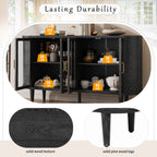 TREXM Farmhouse Sideboard Cabinet with Storage, Wood Buffet Cabinet with Glass Doors and Adjustable Shelves for Kitchen, Dining Room and Living Room (Black)