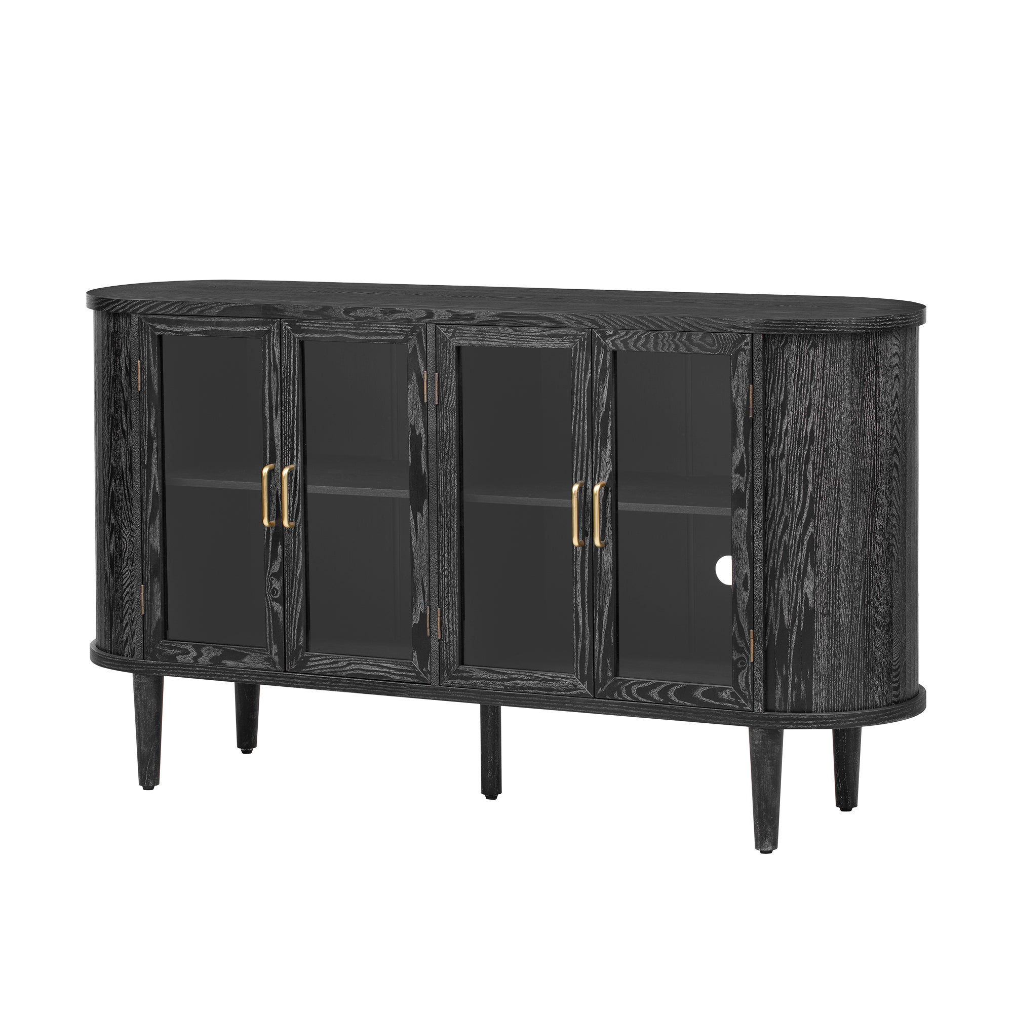 TREXM Farmhouse Sideboard Cabinet with Storage, Wood Buffet Cabinet with Glass Doors and Adjustable Shelves for Kitchen, Dining Room and Living Room (Black)