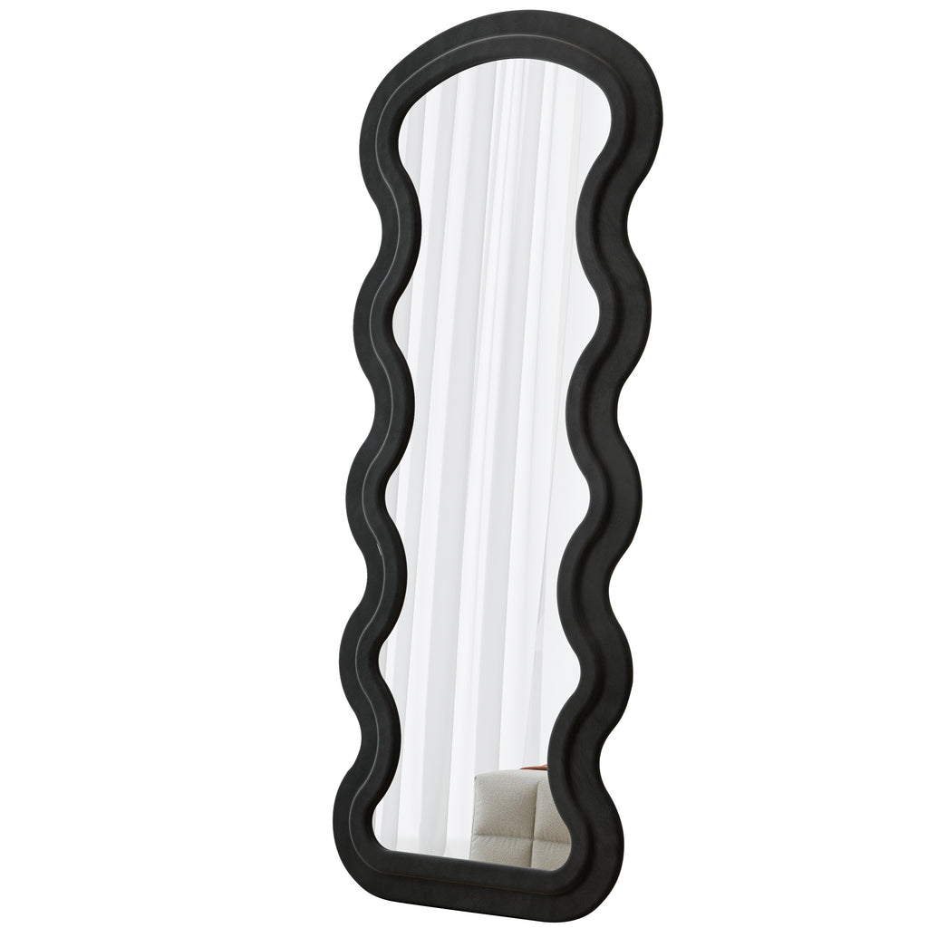 Flannel Full Length Wave Floor Mirror with Stand for Bedroom living room Hanging or Against The Wall black