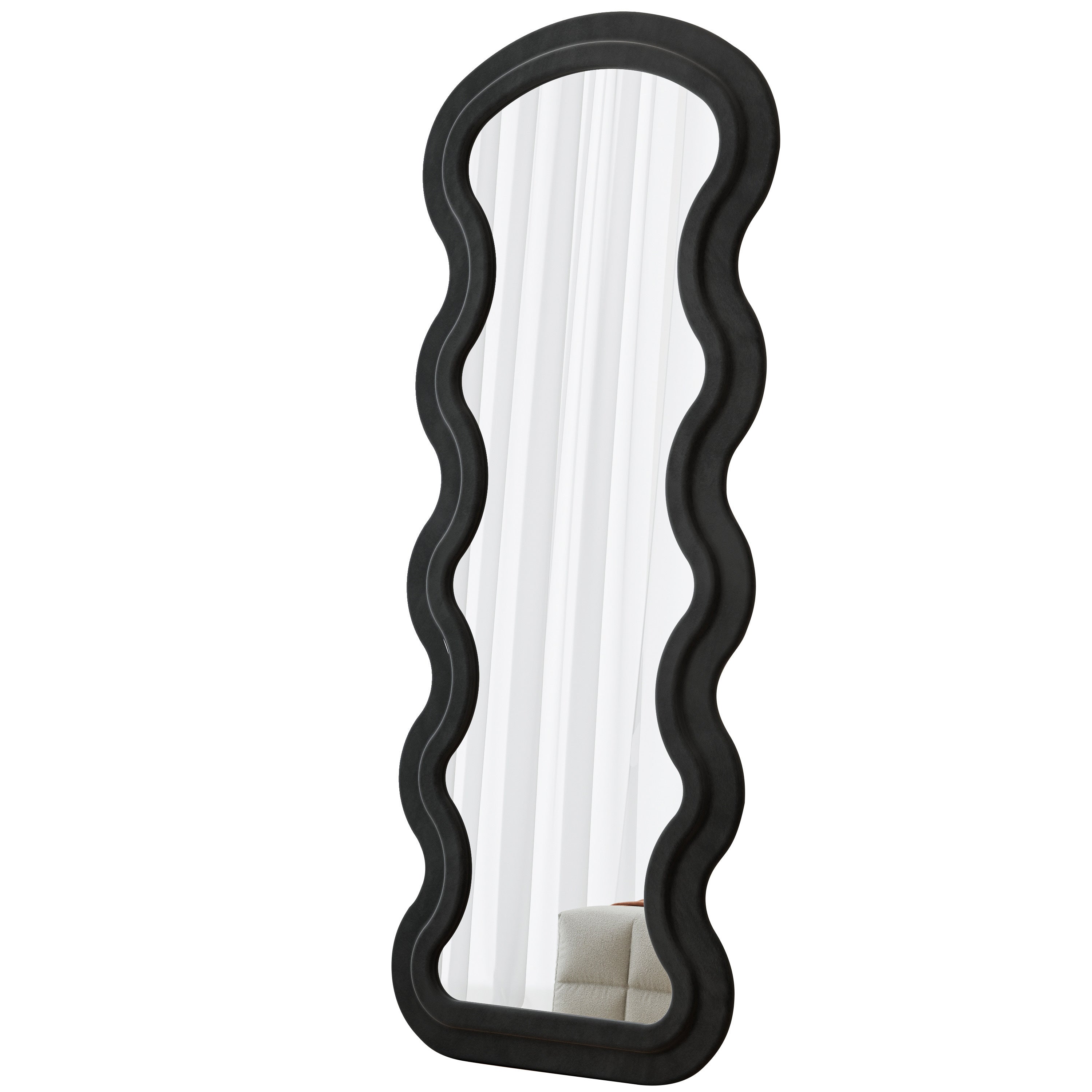 Flannel Full Length Wave Floor Mirror with Stand for Bedroom living room Hanging or Against The Wall black