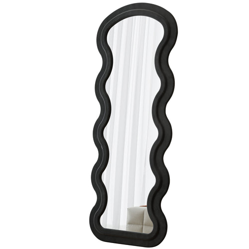 Flannel Full Length Wave Floor Mirror with Stand for Bedroom living room Hanging or Against The Wall black