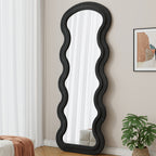 Flannel Full Length Wave Floor Mirror with Stand for Bedroom living room Hanging or Against The Wall black