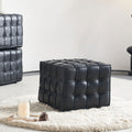 17.32''W Genuine Leather Tufted Ottoman,Footstool for Living Room & Bedroom,Black Color