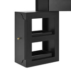 Corner Vanity Desk Set with Storage Cushioned Stool and Charging Station, Triangle Makeup Desk with Removable Pull-Out Side Cabinet, Glass Tabletop Makeup Vanity Desk with Drawer and Shelf, Black Makeup Vanity