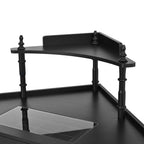 Corner Vanity Desk Set with Storage Cushioned Stool and Charging Station, Triangle Makeup Desk with Removable Pull-Out Side Cabinet, Glass Tabletop Makeup Vanity Desk with Drawer and Shelf, Black Makeup Vanity