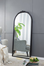 30" x 65" Hand Carved Rose Antique Mirror Frame, Large Arch Mirror Wall Decor for Living Room, Bathroom, Entryway(Black) - Groovy Boardz