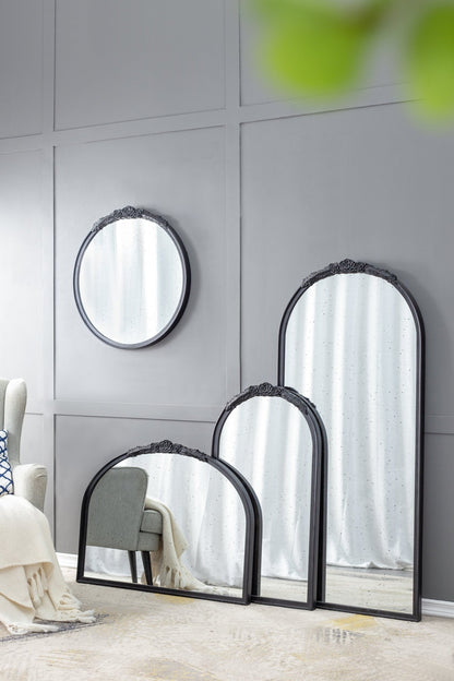 30" x 65" Hand Carved Rose Antique Mirror Frame, Large Arch Mirror Wall Decor for Living Room, Bathroom, Entryway(Black) - Groovy Boardz