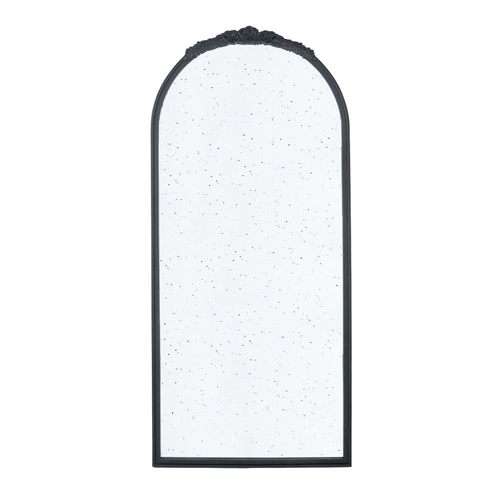 30" x 65" Hand Carved Rose Antique Mirror Frame, Large Arch Mirror Wall Decor for Living Room, Bathroom, Entryway(Black) - Groovy Boardz