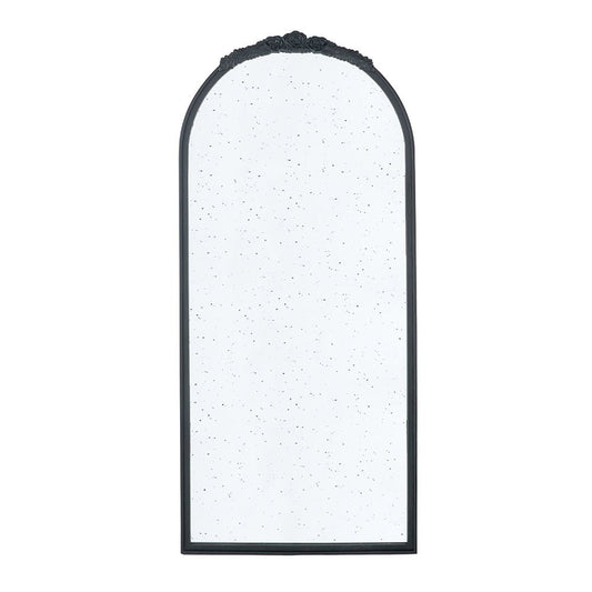30" x 65" Hand Carved Rose Antique Mirror Frame, Large Arch Mirror Wall Decor for Living Room, Bathroom, Entryway(Black) - Groovy Boardz