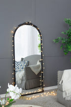 30" x 65" Hand Carved Rose Antique Mirror Frame, Large Arch Mirror Wall Decor for Living Room, Bathroom, Entryway(Black) - Groovy Boardz