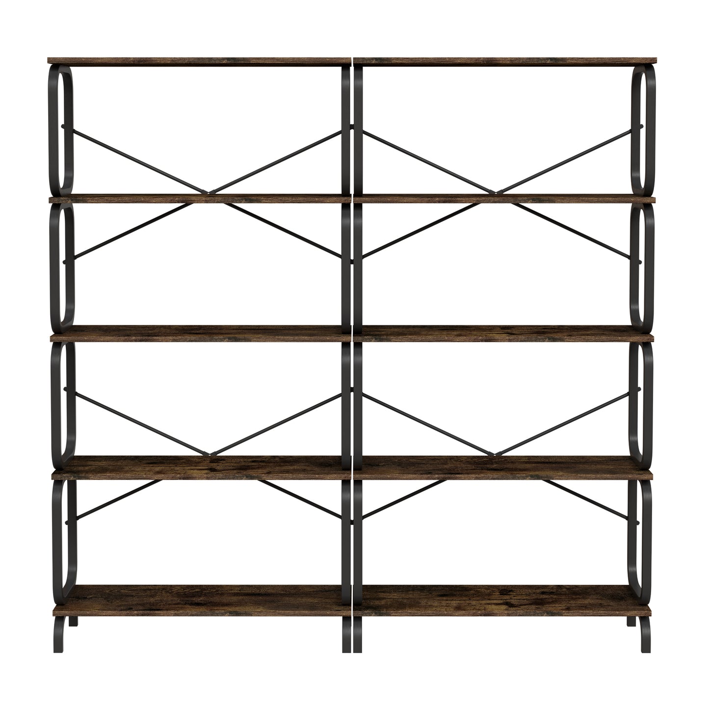 5-Tier Industrial Bookshelf, Rustic Brown Tall Bookcase with Open Wood & Metal Design - Vintage Storage Organizer for Books, CDs, Movies, Multi-Purpose Shelf for Living Room, Bedroom, Home Office