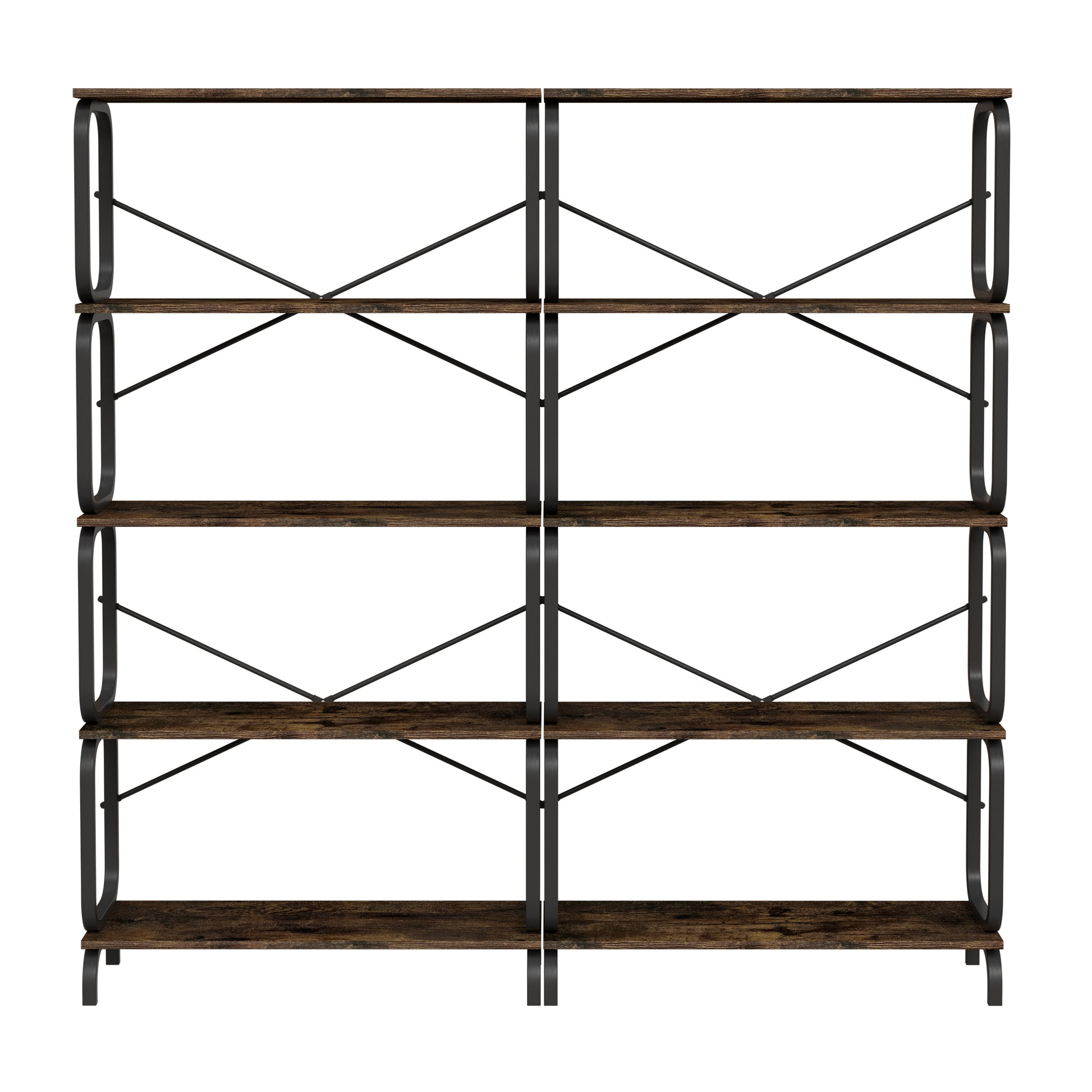 5-Tier Industrial Bookshelf, Rustic Brown Tall Bookcase with Open Wood & Metal Design - Vintage Storage Organizer for Books, CDs, Movies, Multi-Purpose Shelf for Living Room, Bedroom, Home Office