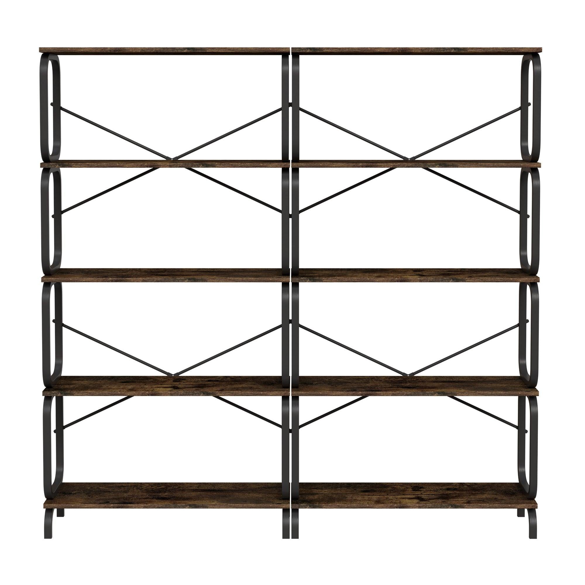 Black Industrial 5-Tier Wood And Metal Bookshelf.