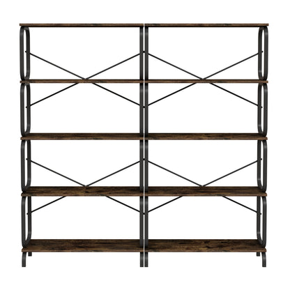 5-Tier Industrial Bookshelf, Rustic Brown Tall Bookcase with Open Wood & Metal Design - Vintage Storage Organizer for Books, CDs, Movies, Multi-Purpose Shelf for Living Room, Bedroom, Home Office