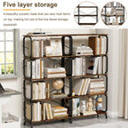 Black Industrial 5-Tier Wood And Metal Bookshelf.