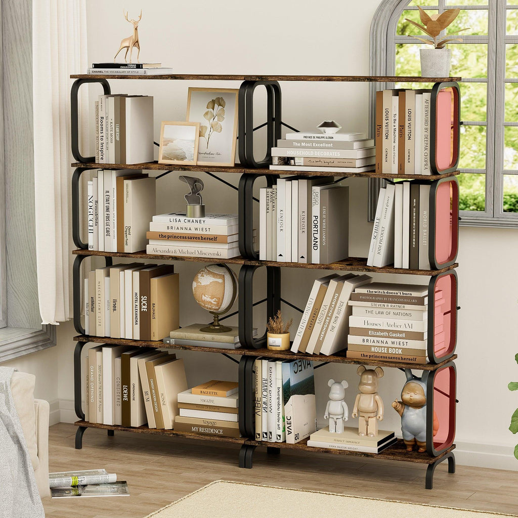Black Industrial 5-Tier Wood And Metal Bookshelf.