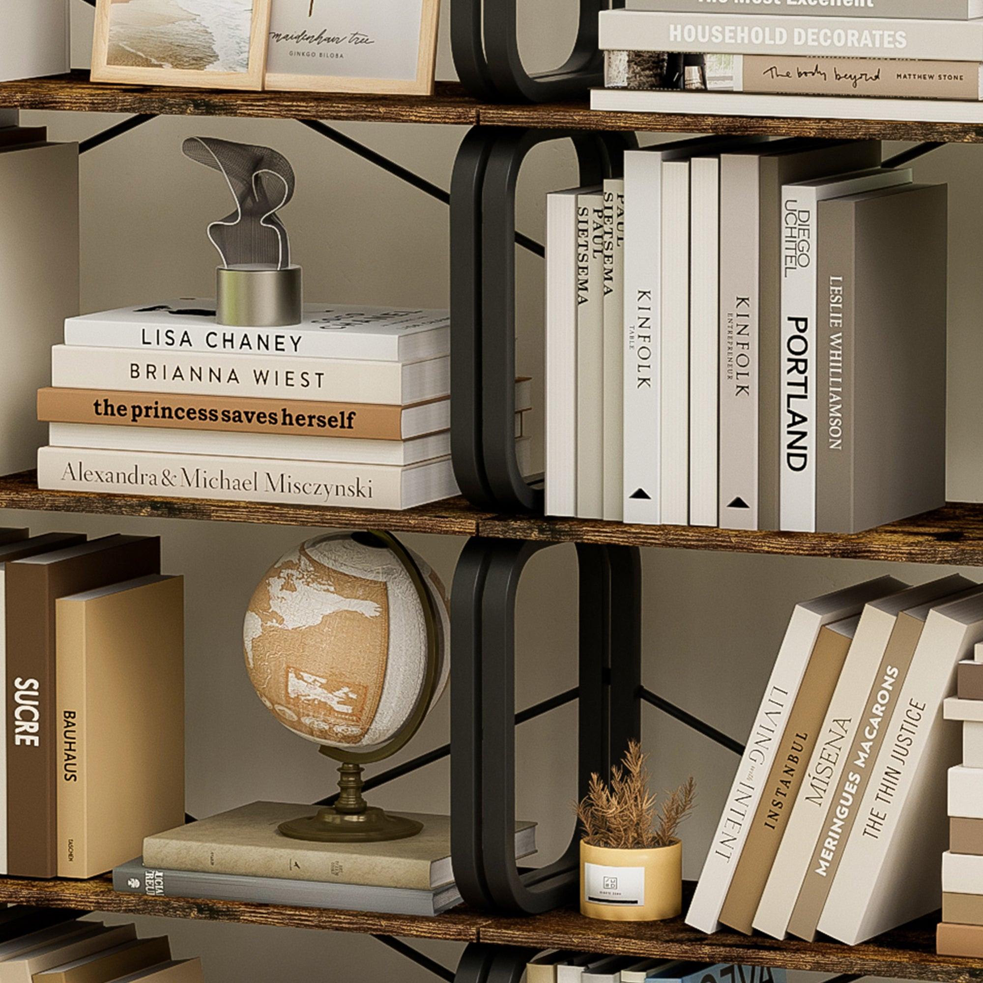 Black Industrial 5-Tier Wood And Metal Bookshelf.