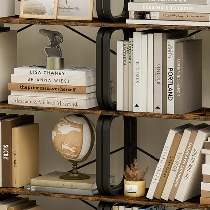 5-Tier Industrial Bookshelf, Rustic Brown Tall Bookcase with Open Wood & Metal Design - Vintage Storage Organizer for Books, CDs, Movies, Multi-Purpose Shelf for Living Room, Bedroom, Home Office