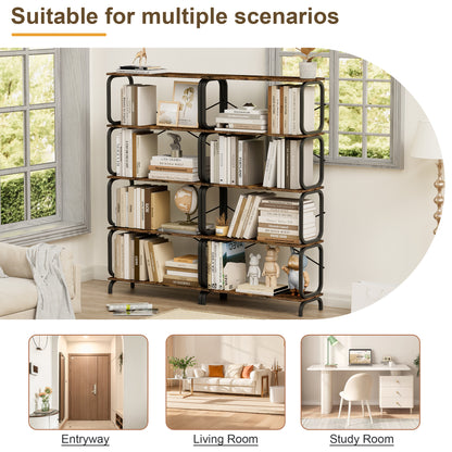 5-Tier Industrial Bookshelf, Rustic Brown Tall Bookcase with Open Wood & Metal Design - Vintage Storage Organizer for Books, CDs, Movies, Multi-Purpose Shelf for Living Room, Bedroom, Home Office