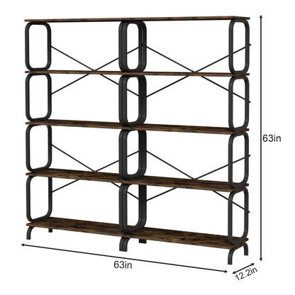 5-Tier Industrial Bookshelf, Rustic Brown Tall Bookcase with Open Wood & Metal Design - Vintage Storage Organizer for Books, CDs, Movies, Multi-Purpose Shelf for Living Room, Bedroom, Home Office