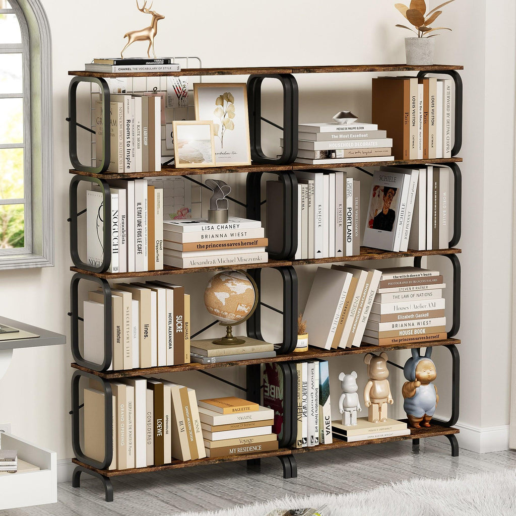 Black Industrial 5-Tier Wood And Metal Bookshelf.