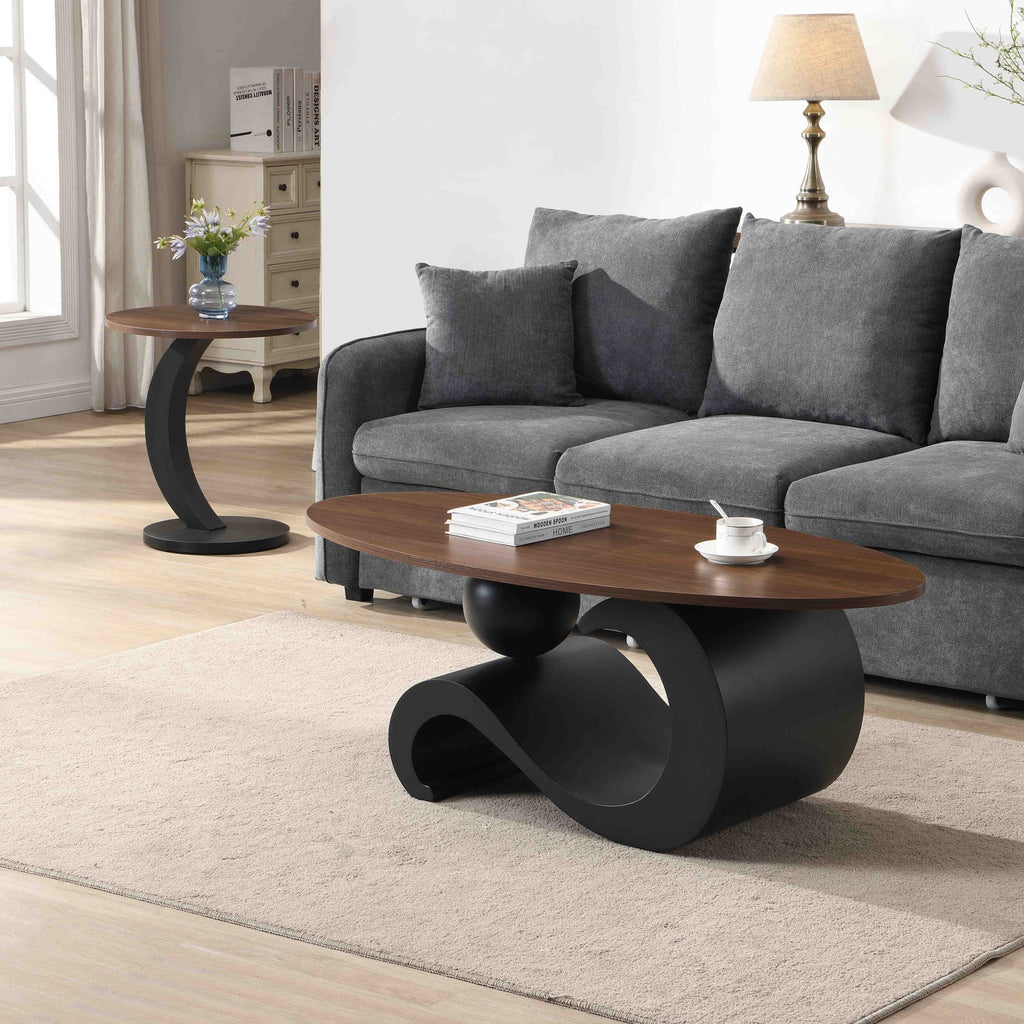 Black Nesting Coffee Table Set of 2, Oral and Round Coffee Table Set, Industrial Table for Living Room, Large 47.24'', Small 19.69''