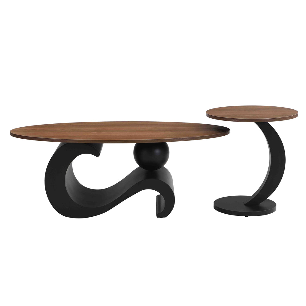 Black Nesting Coffee Table Set of 2, Oral and Round Coffee Table Set, Industrial Table for Living Room, Large 47.24'', Small 19.69''