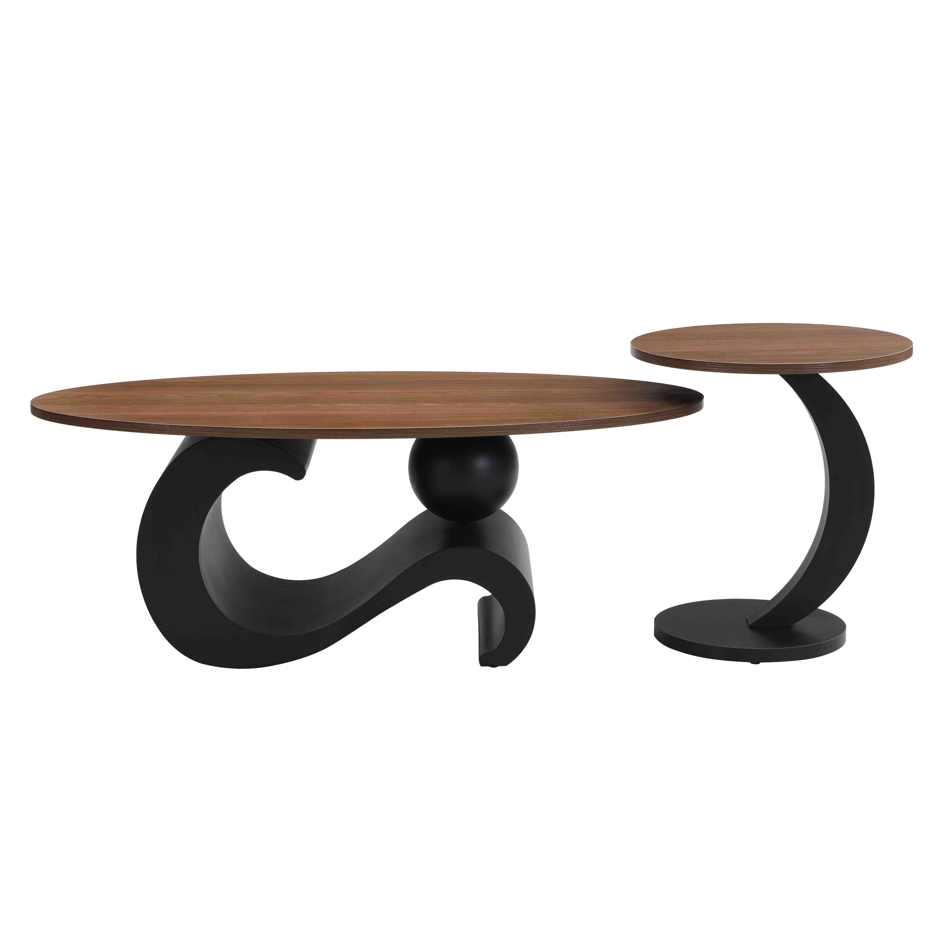 Black Nesting Coffee Table Set of 2, Oral and Round Coffee Table Set, Industrial Table for Living Room, Large 47.24'', Small 19.69''
