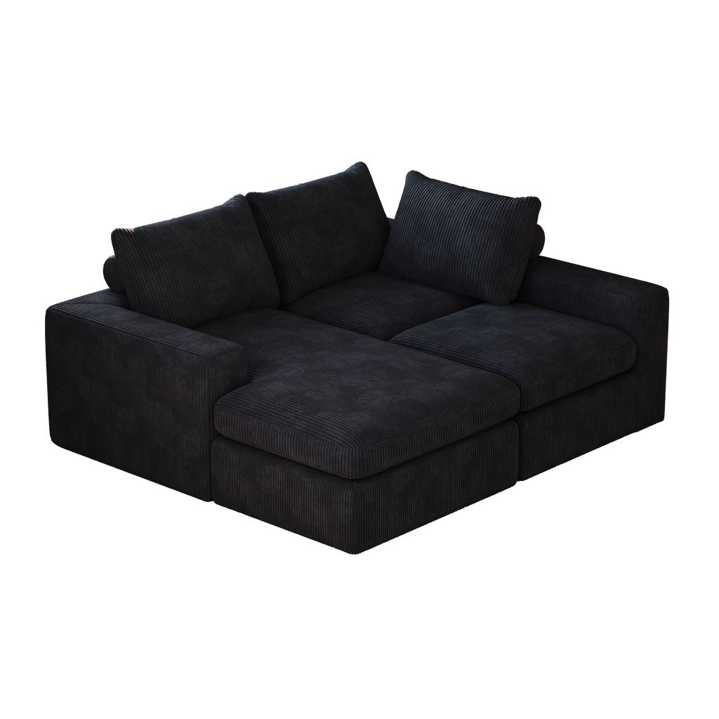 99-Inch Boneless Couch with Chaise, L-Shaped Modern Upholstered Sectional Sofa with Three pillows, Corduroy Sectional Sofa for Living Room and Bedroom, No Assembly Required