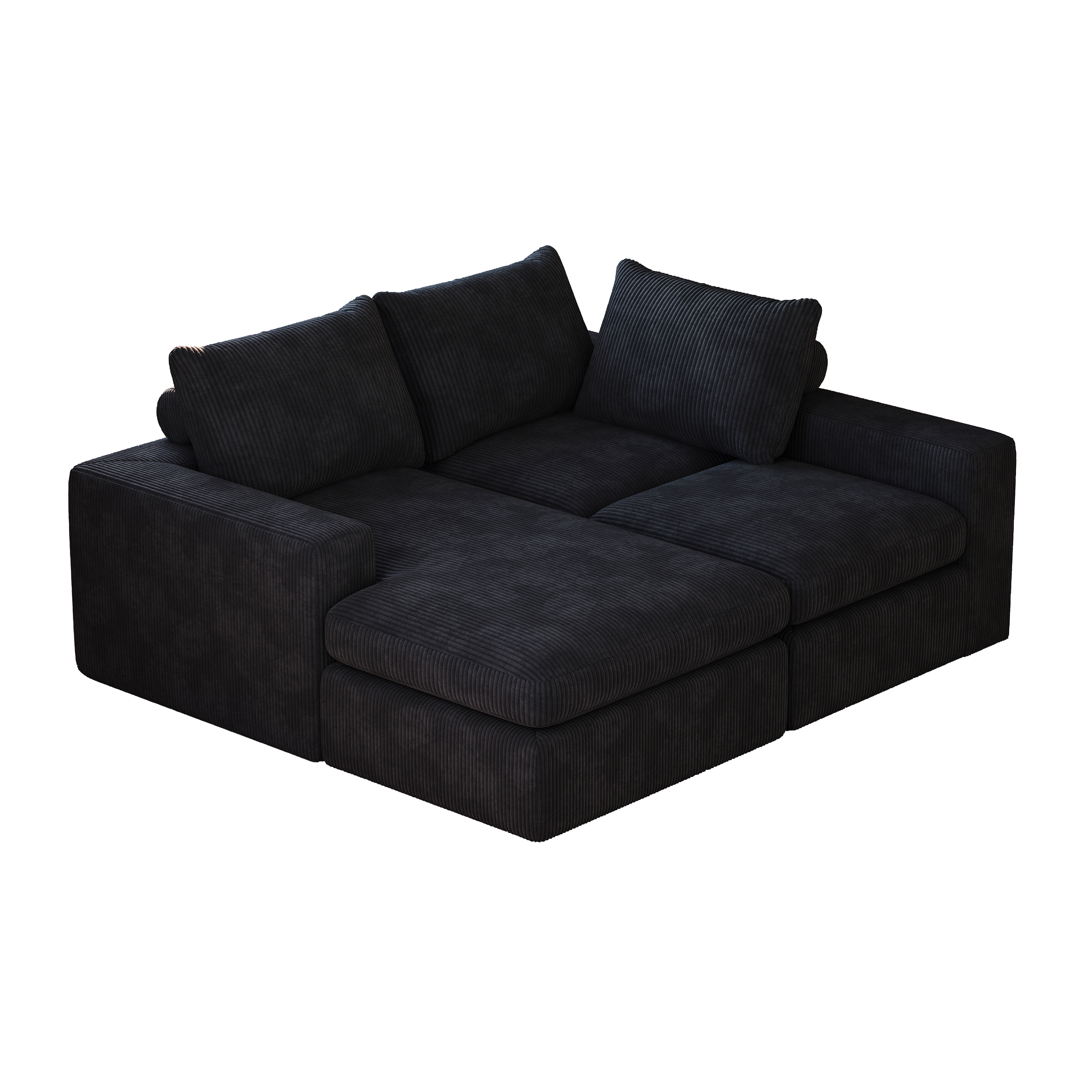 99-Inch Boneless Couch with Chaise, L-Shaped Modern Upholstered Sectional Sofa with Three pillows, Corduroy Sectional Sofa for Living Room and Bedroom, No Assembly Required