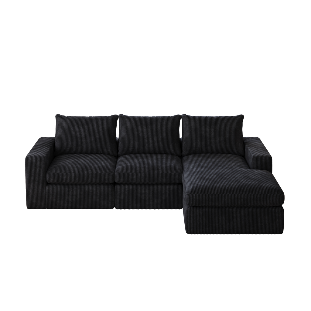 99-Inch Boneless Couch with Chaise, L-Shaped Modern Upholstered Sectional Sofa with Three pillows, Corduroy Sectional Sofa for Living Room and Bedroom, No Assembly Required
