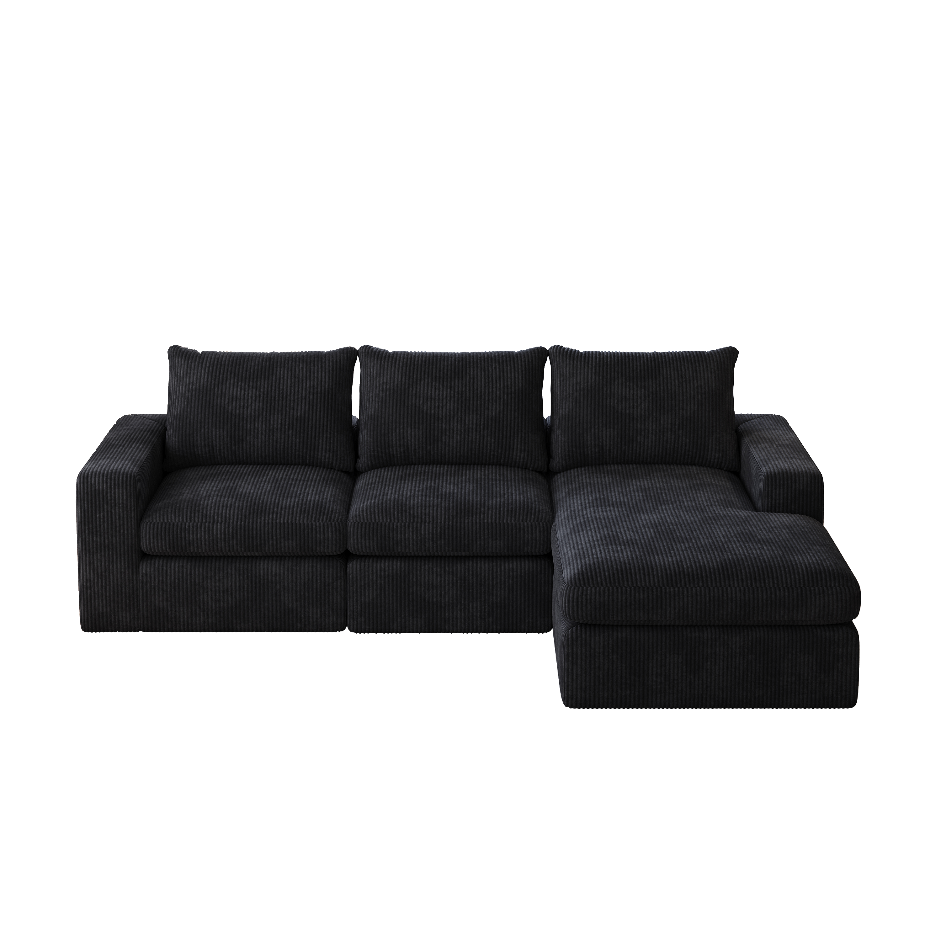 99-Inch Boneless Couch with Chaise, L-Shaped Modern Upholstered Sectional Sofa with Three pillows, Corduroy Sectional Sofa for Living Room and Bedroom, No Assembly Required