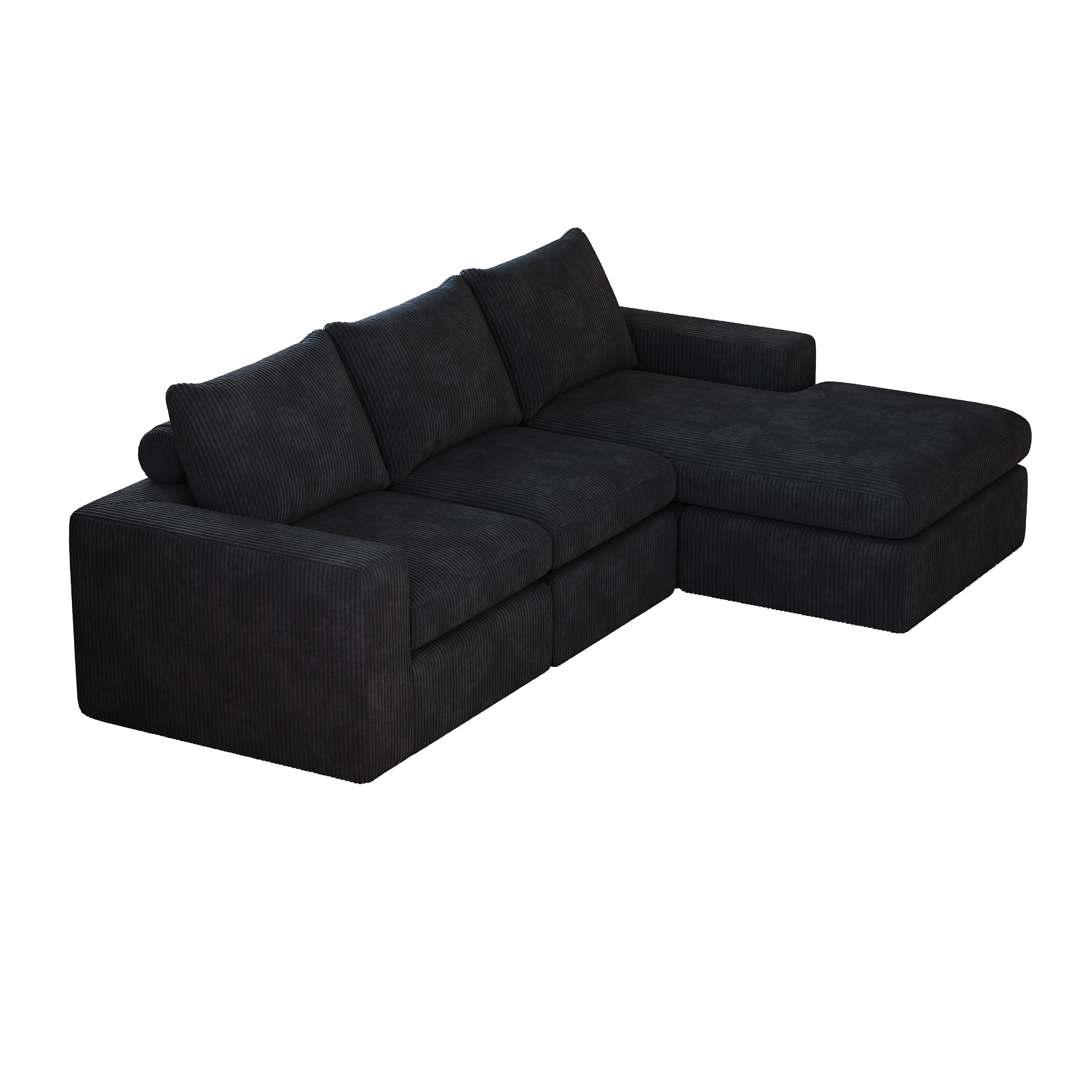 99-Inch Boneless Couch with Chaise, L-Shaped Modern Upholstered Sectional Sofa with Three pillows, Corduroy Sectional Sofa for Living Room and Bedroom, No Assembly Required