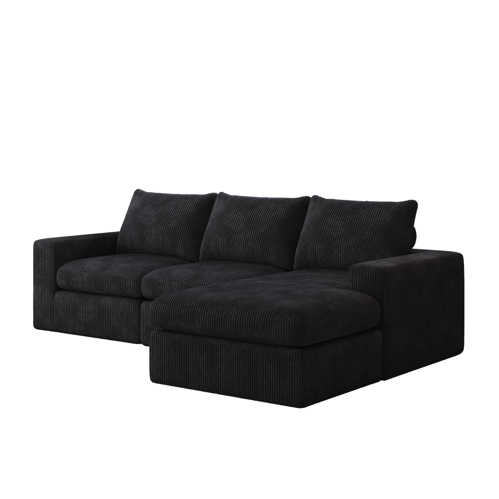 99-Inch Boneless Couch with Chaise, L-Shaped Modern Upholstered Sectional Sofa with Three pillows, Corduroy Sectional Sofa for Living Room and Bedroom, No Assembly Required