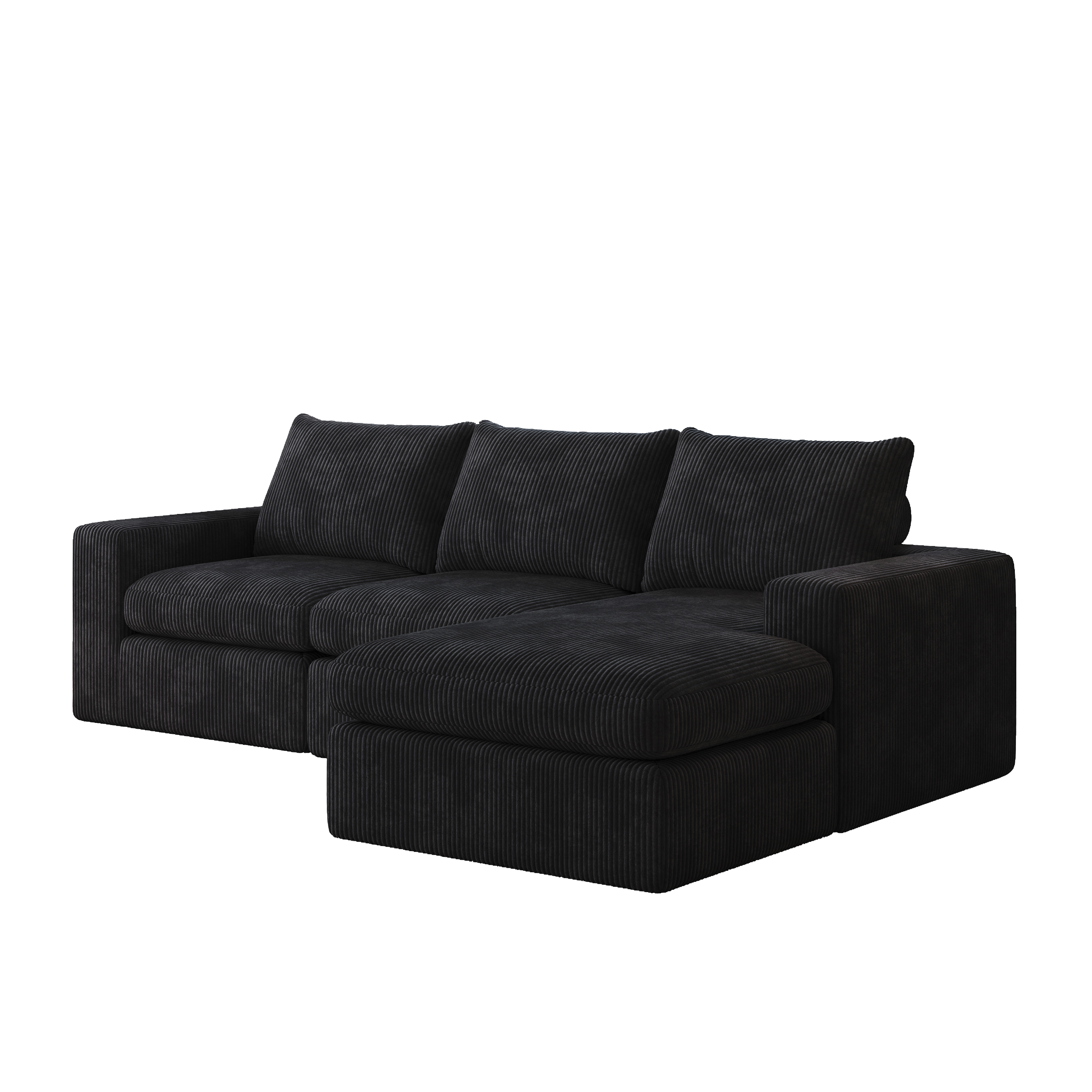 99-Inch Boneless Couch with Chaise, L-Shaped Modern Upholstered Sectional Sofa with Three pillows, Corduroy Sectional Sofa for Living Room and Bedroom, No Assembly Required
