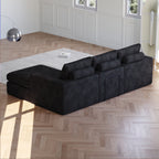 99-Inch Boneless Couch with Chaise, L-Shaped Modern Upholstered Sectional Sofa with Three pillows, Corduroy Sectional Sofa for Living Room and Bedroom, No Assembly Required