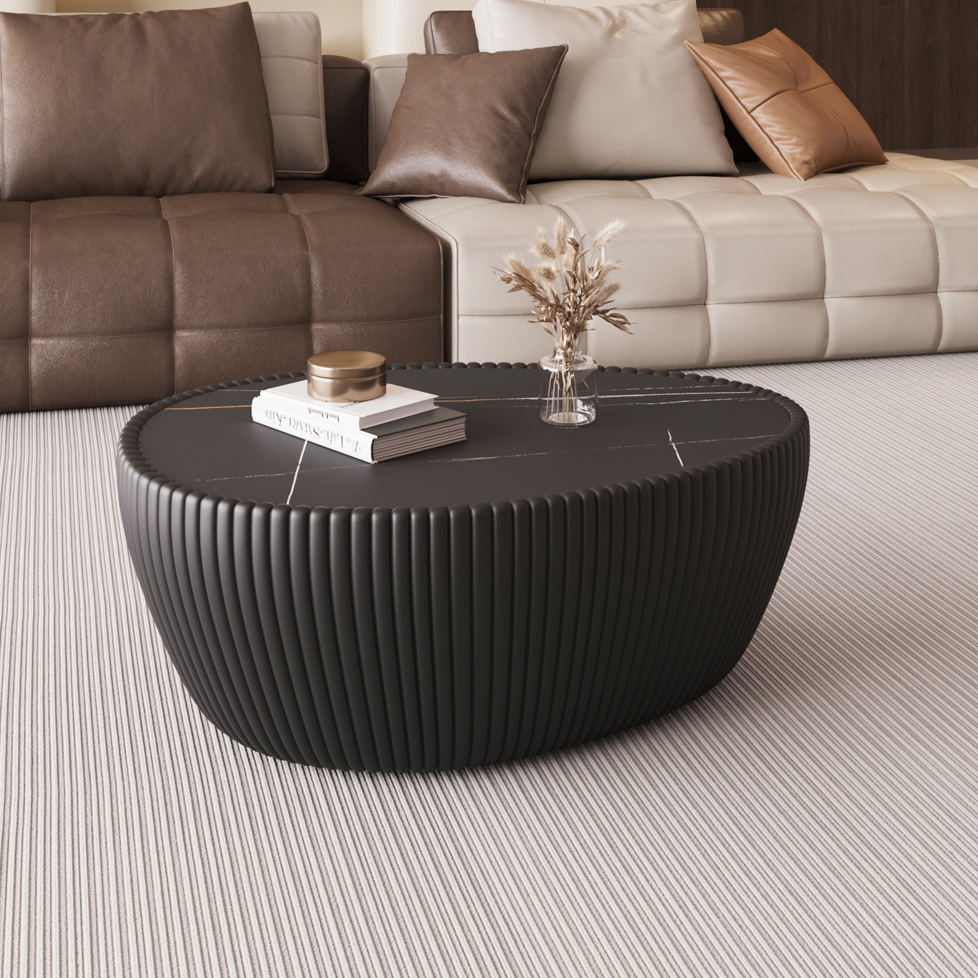 Black Marble Top goose eggs Shape Leather Coffee modern Sofa Table for Living Room furniture Coffee Table
